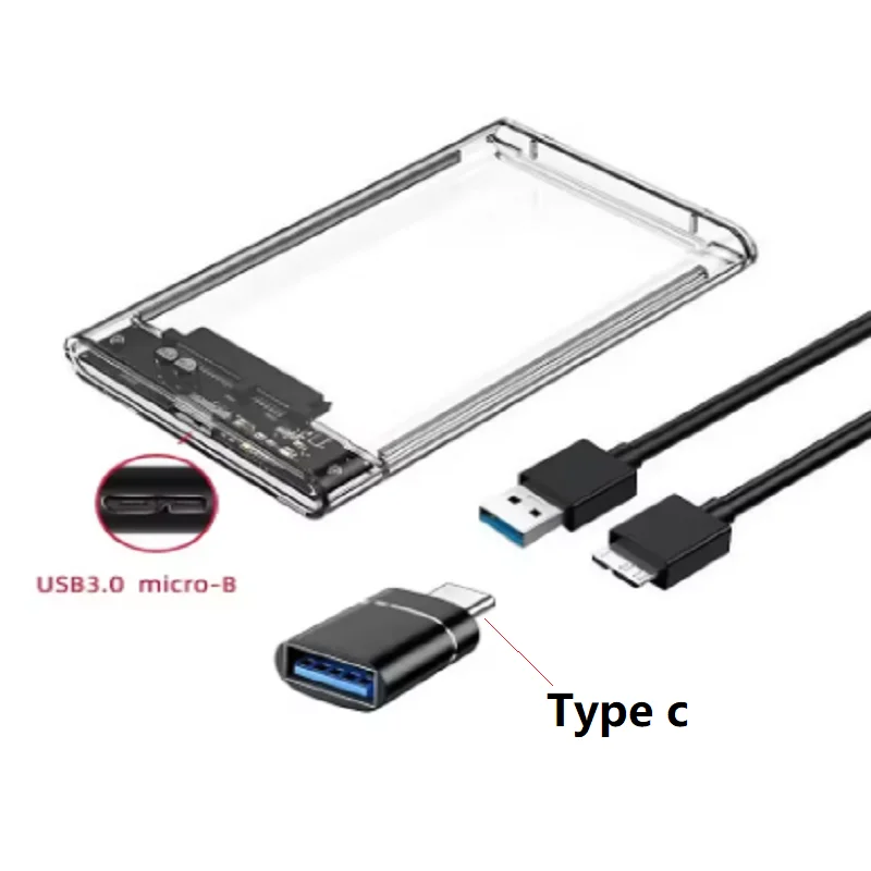 2.5인치 투명 HDD 케이스 HDD 인클로저 SSD SATA-USB 3.0 Type-C 3.1 어댑터 휴대용 외장 하드 드라이브 박스 도구가 필요 없음
