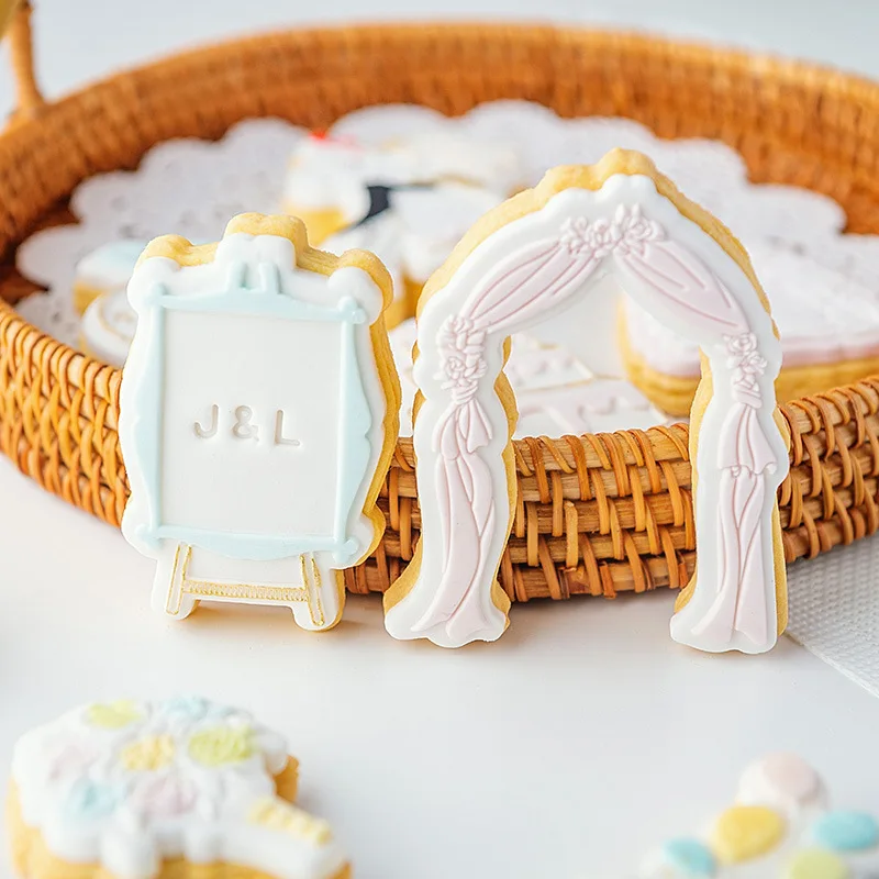 Cookie Press Stamp Happy Wedding Bride Ring Cake Decor Tool 3D Acrylic Fondant Sugar Craft Cutter DIY Baking Biscuit Pastry Mold