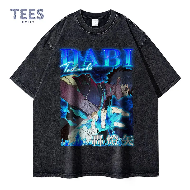 

Dabi T-shirt Vintage Washed Anime My Hero Academia T Shirts Oversized Manga Tshirt Boku No Hero Academia Tops Tees 100% Cotton