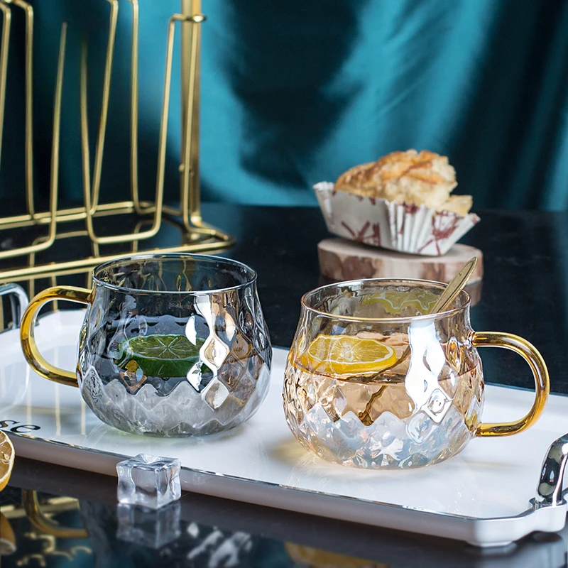 

High Appearance Level Diamond Glass Cup Transparent Glasses Ice Coffee Mug Tea Cup Juice Glass Milk Water Cup Drinkware