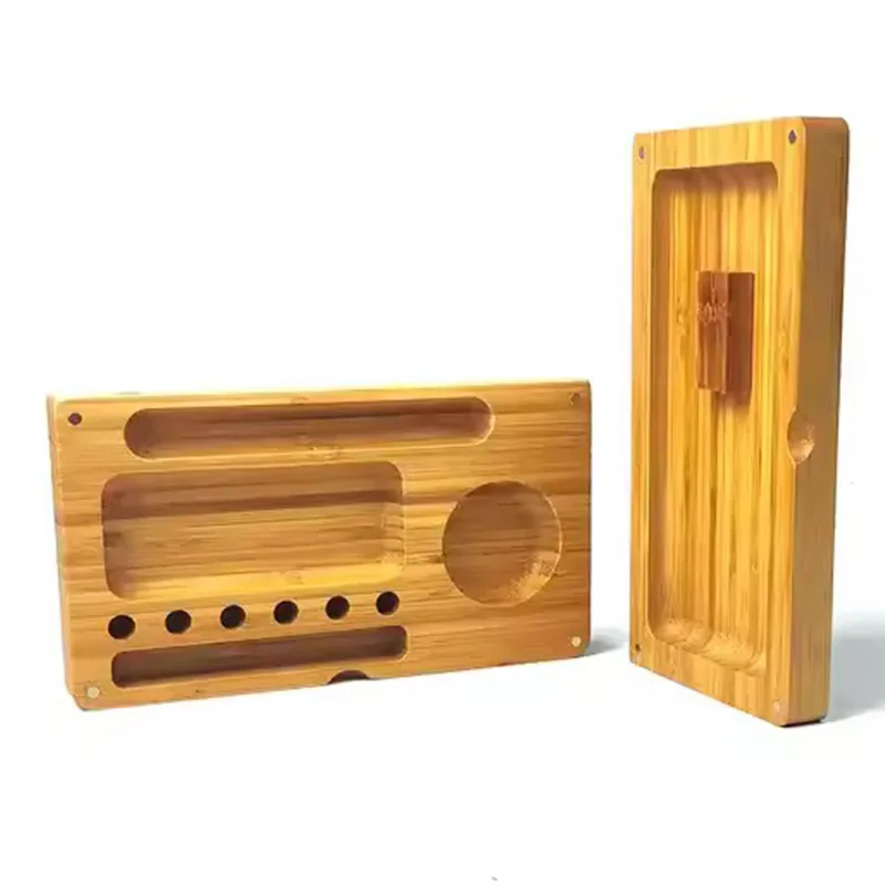 Backflip Bamboo Rolling Tray with Magnetic Lid Durable Rolling Tray with Cleaning Brush and Samll Rolling Tool 2