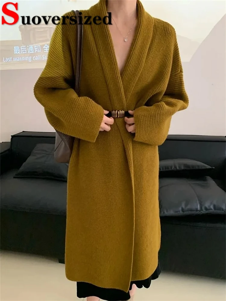 

Thicken Fall Winter Loose Long Knitted Cardigan Korean Fashion Sweater Coats Casual Knitewear Gilet Vintage Long Sleeve Tops