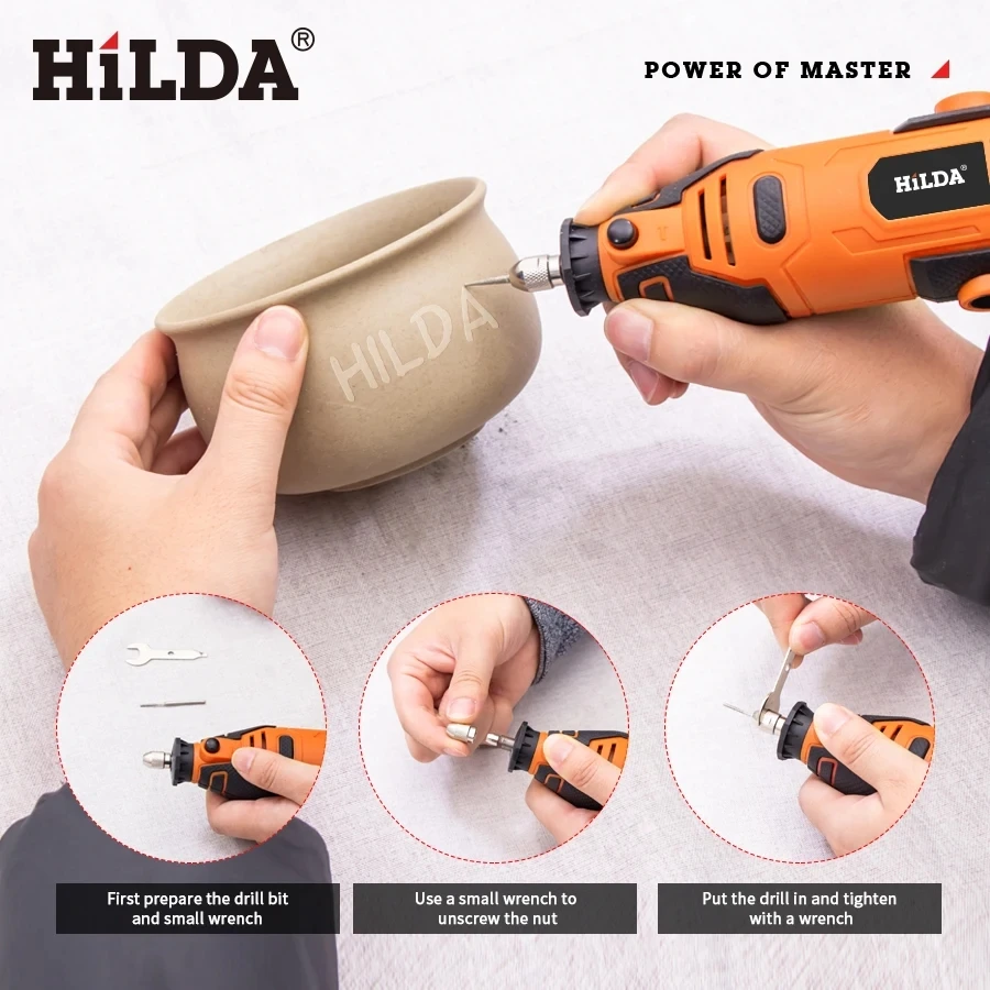 HILDA 200W Engraver Electric Drill Engraving Dremel Rotary Tool Machine New Style Variable Speed Mini Drill Power Tools 4