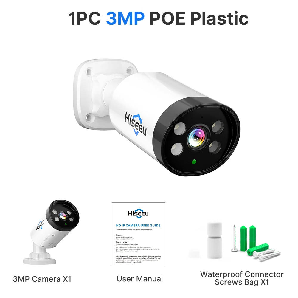 Hiseeu 3.6 مللي متر 3MP POE كاميرا اتجاهين الصوت O...