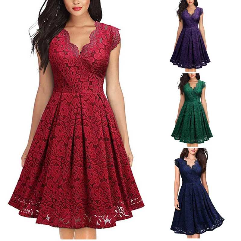 Lace V-neck Sleeveless Sexy Dress