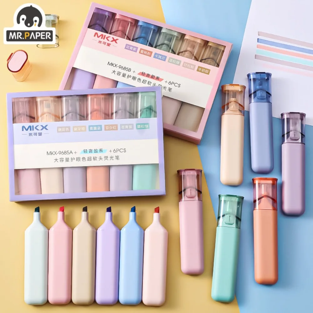 Mr. Paper INS Style Light Highlighter Pen Student Drawing Learn Marker Color Pen School Supplies Stationery 6pcs/box notepad stationery paper sticker memo pasted notepad school office supplies