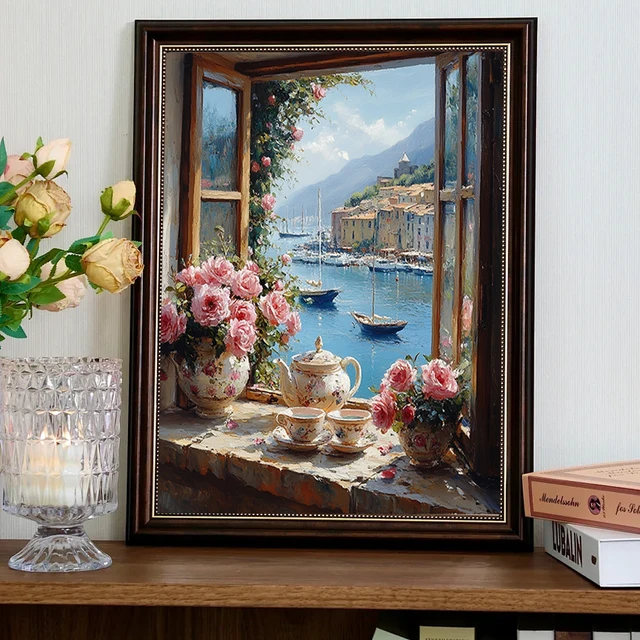 Gatyztoire – Kit de peinture par numéros pour rebord de fenêtre, fournitures d'art, marqueurs de couleur à l'huile, cadre photo, aquarelle, décoration de la maison 3