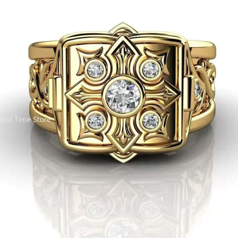 Vintage Punk Men's Ring Secret Compartment Carved Micro Set Zirconia Ring Pirate Jewelry finger rings fashion rings fashion ring metal rings punk rings stackable rings