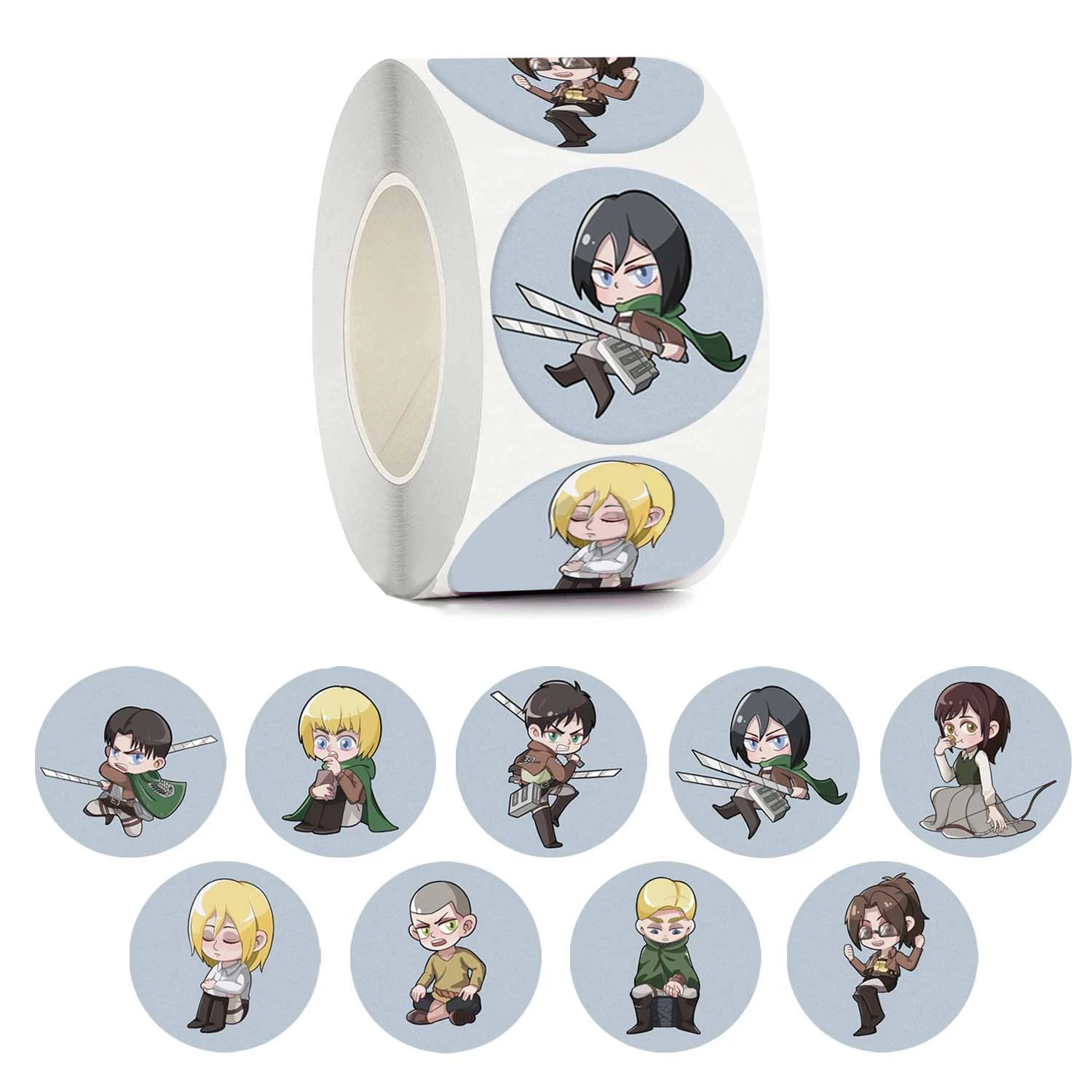 

Наклейки Эрен Микаса Armin Levi Hanji «атака на Титанов», 500 шт./рулон, герметичные наклейки для школьников, детских игрушек