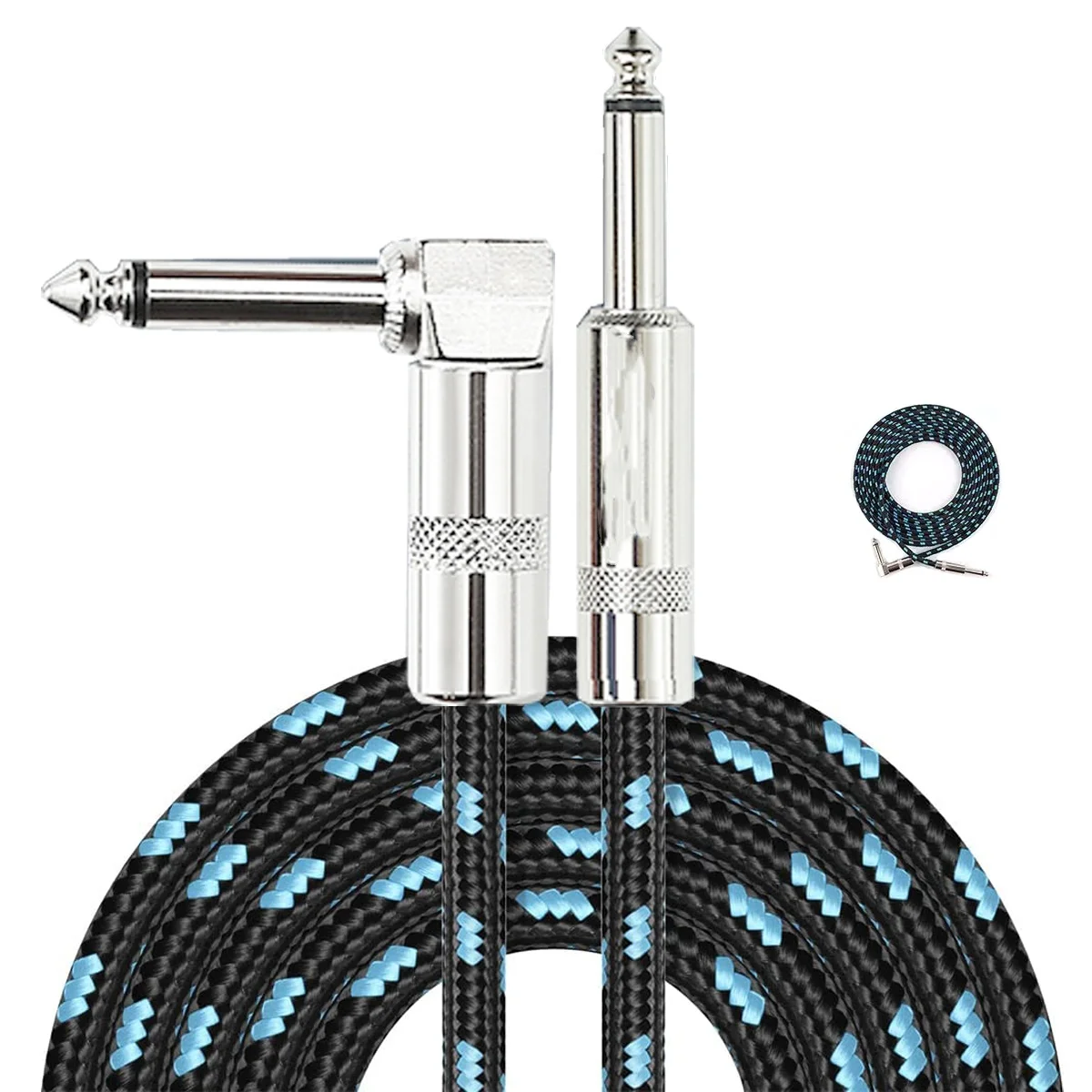Braided Electric Guitar and Bass Audio Cable - Noise Reduction, 90 Degree Jack