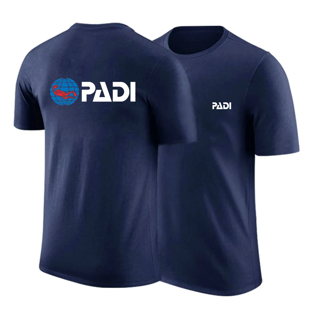 남성용 스쿠버 드라이버 Padi 로고 프린트 순면 라운드넥, 통기성 반팔, 캐주얼 루즈핏, 편안한 티 탑, 2024 여름
