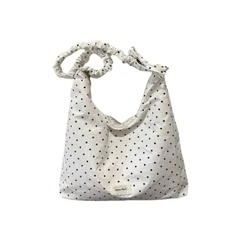 Borsa a Spalla Retrò con Manico Arricciato e Motivo a Pois, Stile Coreano, Leggera, Grande Capacità, Borsa Hobo per Donna