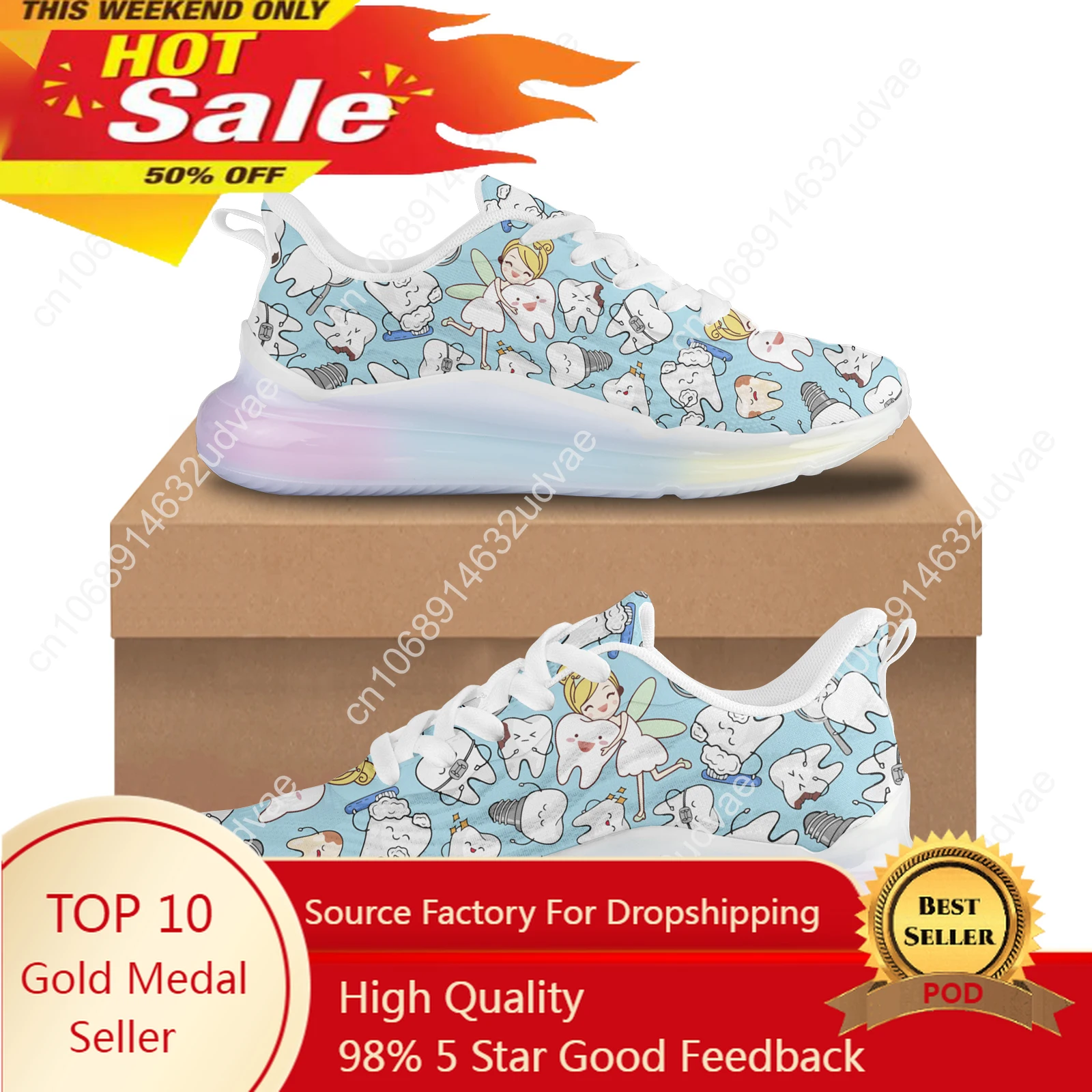 

Lovely Dentist Cartoon Nurse Printed Air Cushion Shoes Mesh Breathable Outdoor Sport Sneakers Ainbow Gradient Color Thick Shoes