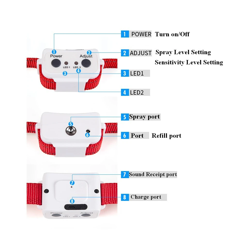 Citronella Bark Collar Pet Dog Spray Training Collar Rechargeable Waterproof Anti Bark No Shock Humane Stop Training