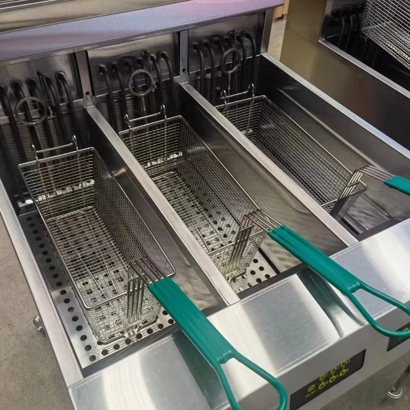 CE Commercial Kitchen Equipment Automatic Lift Deep Fryer Large Capacity Heavy Duty 3-Tank Fryer With Oil Filtration System