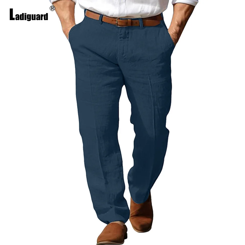 Casual Pants Cotton Linen Pants Men's Stand Pockets Cotton Linen Pants Ankle-Length Trouser Plus Size Mens Casual Beach Straight