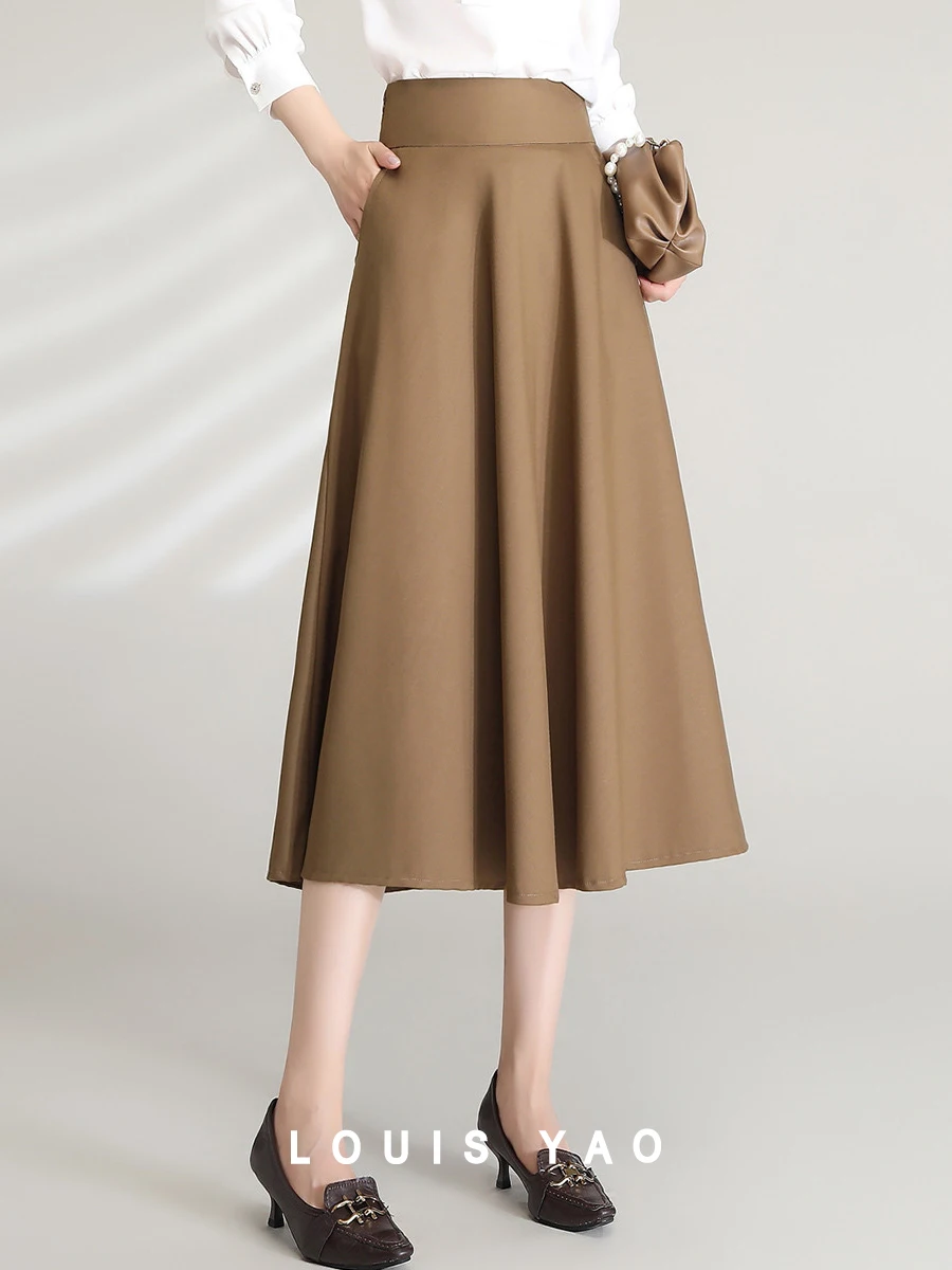 LOUIS YAO Women Skirt 2024 Spring New Casual Elegant Solid Color Office Lady Basic A-line Umbrella Skirt for Women