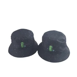 Summer Solid Color Panama Hats Funny Aliens Bucket Hat Starry Sky Print Fisherman Hat Double-sided Sunshade Cap Hip Hop Caps