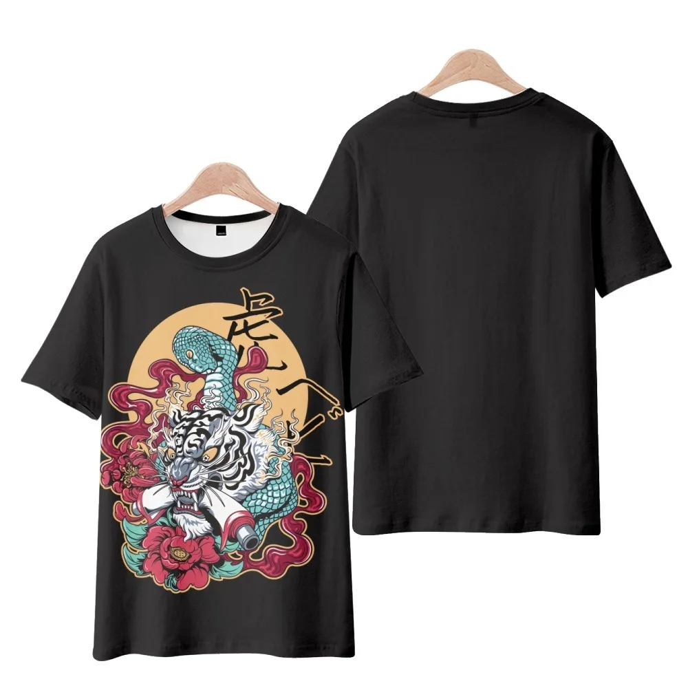 

Футболка Мужская/Женская универсальная с коротким рукавом, модная тенниска со змеиным принтом, тигром, цветком, круглым вырезом, Повседневная Уличная одежда в стиле хип-хоп