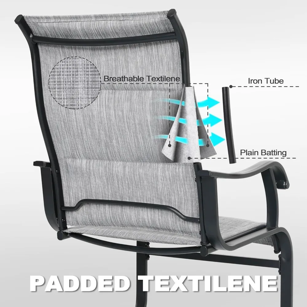 Dining Chairs Set of 4 All Weather Padded Textilene Breathable Spring Motion High Back Outdoor Non Slip