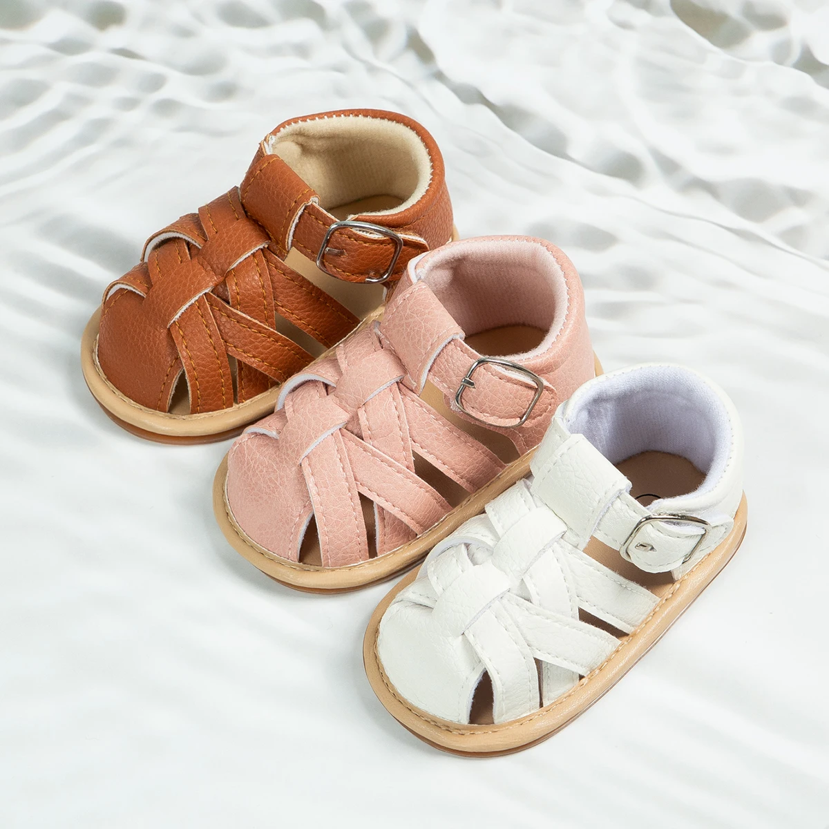 KIDSUN Summer Beach Flats Sandals Pu Leather Baby Boy Girl Shoes Rubber Soft Sole Non-Slip Toddler First Walker Shoes 10-Colors