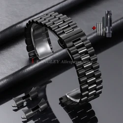 Universal Solid Stainless Steel Watch Strap - Premium Curved End Wristband - 17mm (Black)