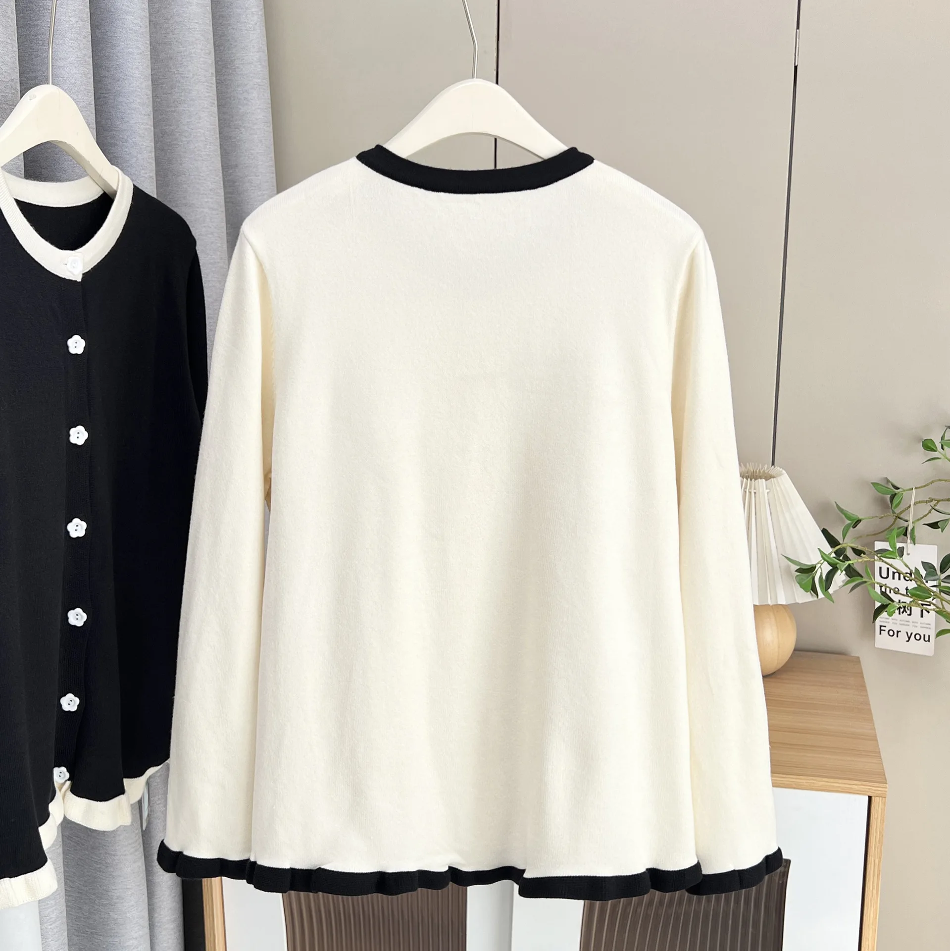Fashion Plus Size Women's Sweater Autumn Block Color Cardigan Long Sleeved O-Neck Jumpers 3408