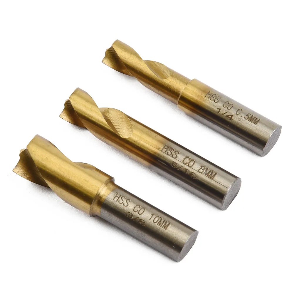 3pcs HSS Cobalt Spot Weld Cutter Drill Bit Set with Titanium Plating Sizes 65mm 8mm 10mm Fine Workmanship & No Burr