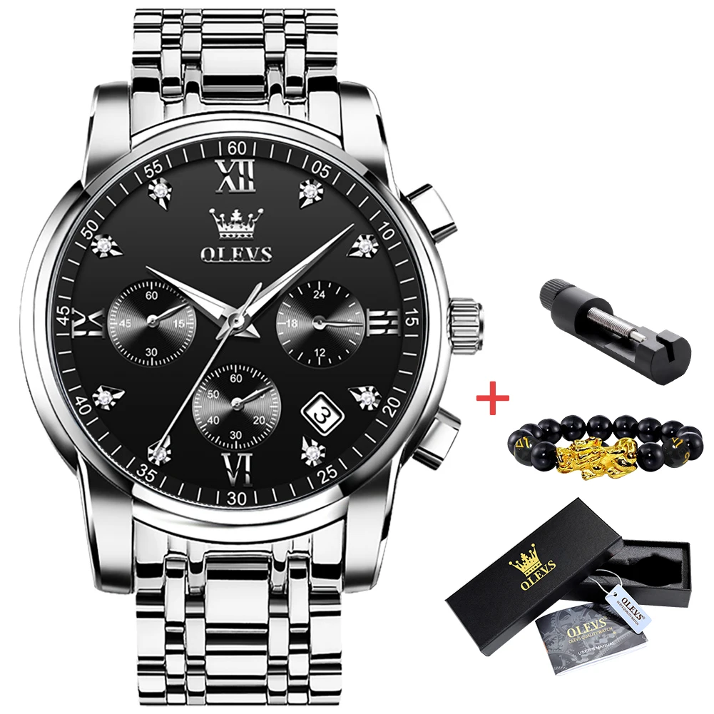 Top Brand OLEVS Luxury Quartz Watch for Men Waterproof Stainless Steel Watch Man Luminous Stop Date Display Wristwatch for Male 