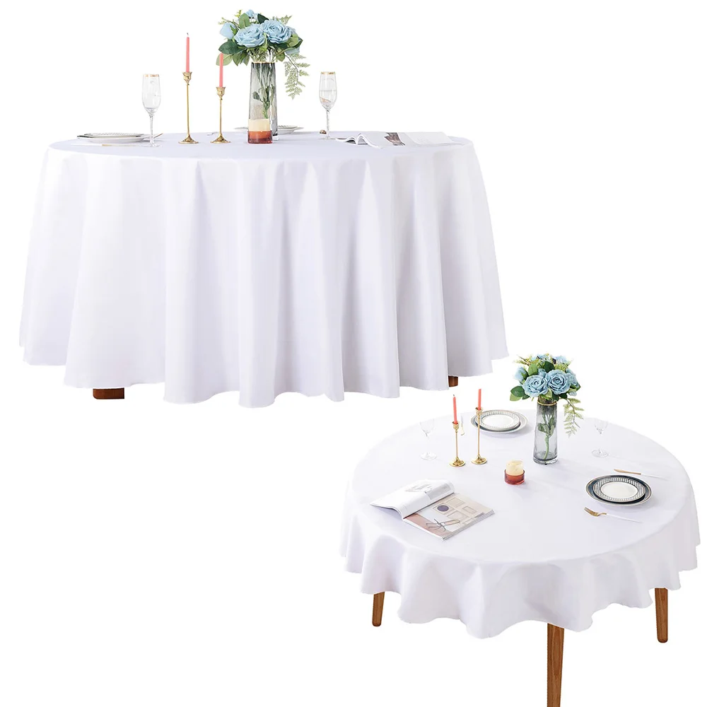 

145-335cm Round Tablecloth Stain Table Cover White Overlay Cover for Wedding Event Banquets Hotel Buffet Table Cloth Decoration