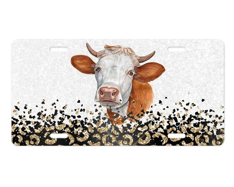

Cow Leopard Print Aluminum Front License Plate