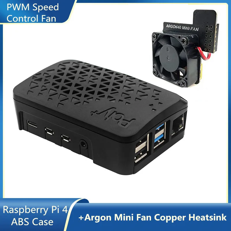 Argon Poly + Raspberry Pi 4 Modello B Custodia In Abs Ventilato Custodia Nera Con Ventola Di Controllo Della Velocità Pwm Dissipatore Di Calore In Ram