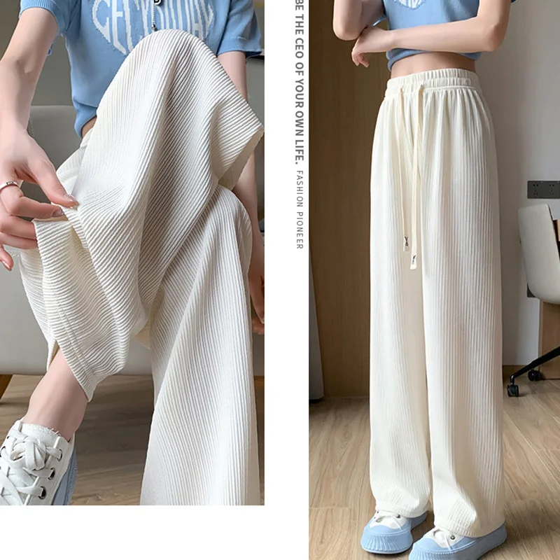 Women Long Pants Summer Autumn Women Elastic Waist Stright Long Wide leg Pants 2024 Casual Female Long Pants Trousers
