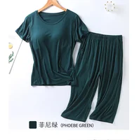 2026 summer new ladies modal pajamas two-piece suit with chest pad short-sleeved cropped trousers plus size home service set - Image 5