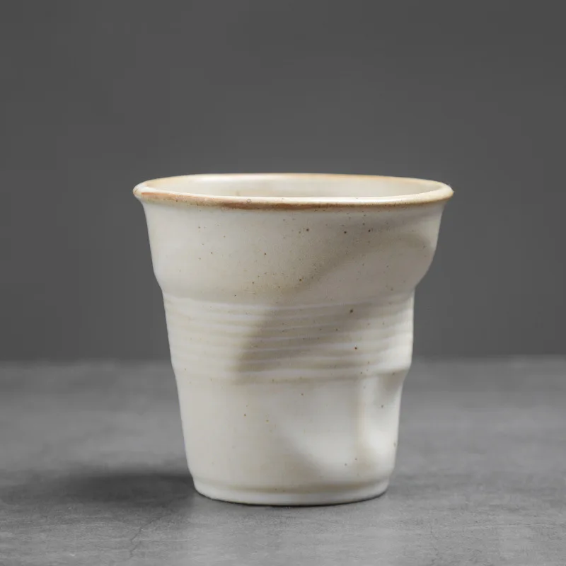 Artistic Textured Ceramic Coffee Mug in Retro Folded Design