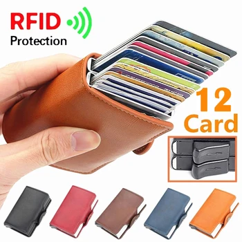 12 slot per schede Magic Anti RFID doppia scatola in alluminio automaticamente portafoglio in pelle PU porta carte custodia per banca di credito ID di grande capacità 1