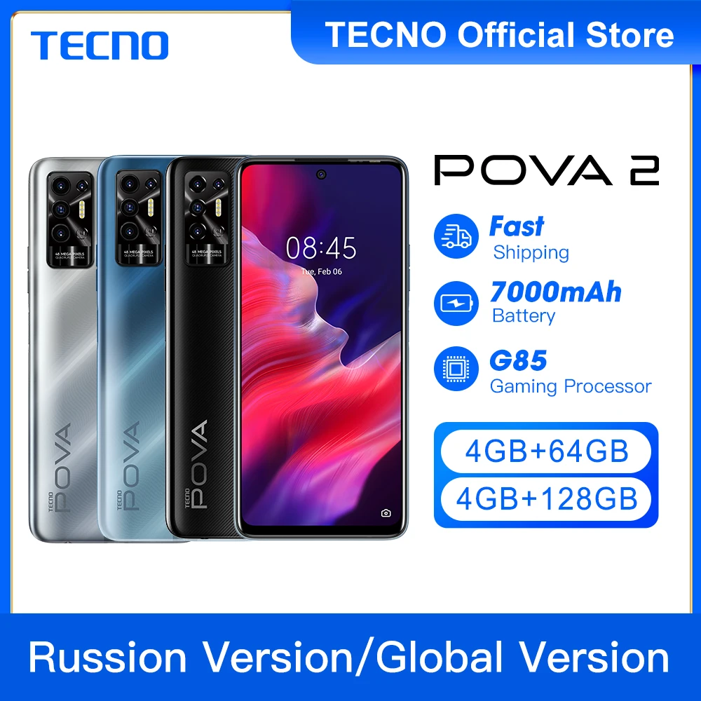 Tecno Pova 2 Global RU Version 4 + 64GB/128GB Smartphone Helio G85 Phones  Battery 7000 mAh Flash Charge 18W Cell Phone NFC NEW - AliExpress