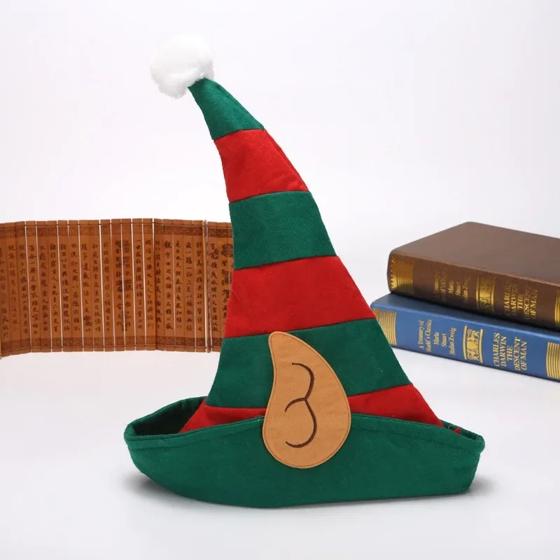 Adult Non-woven Christmas Hat with Ears Red and Orange Striped Witch Hat Elf Halloween Decoration Supplies Santa