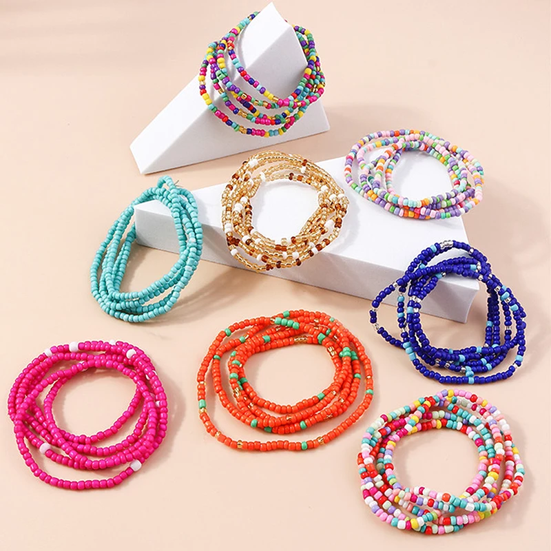 Pulsera bohemia hecha a mano con cuentas para mujer, brazaletes de cadena de cuentas coloridas multicapa de verano, joyería Bohemia para niñas, venta al por mayor