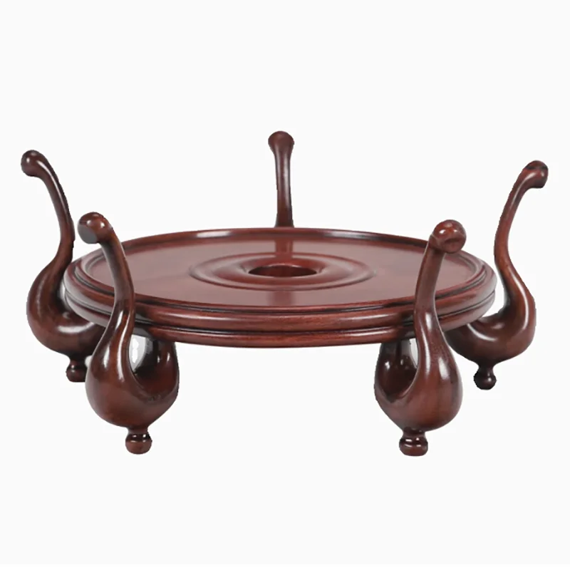Red wood carving swan Shape Bonsai Pot Vase base solid wooden circular jade stone base of ceramic furnishing article