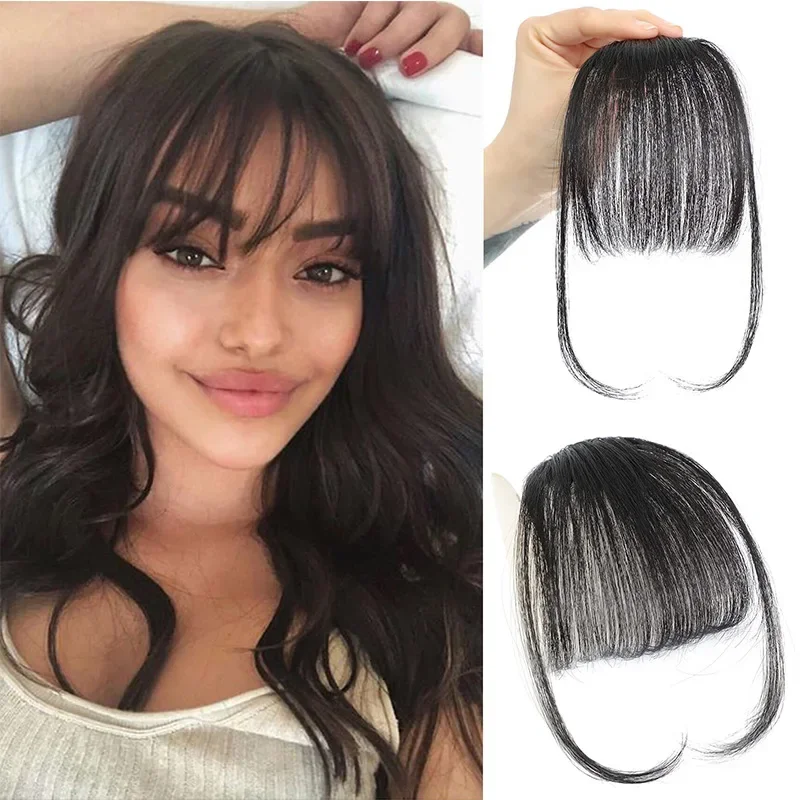Invisible Seamless Air Bangs Hair Clip-In Extension Heat Resistant Hairpiece Women Natural Black Bangs Hair Clip Hair Extension