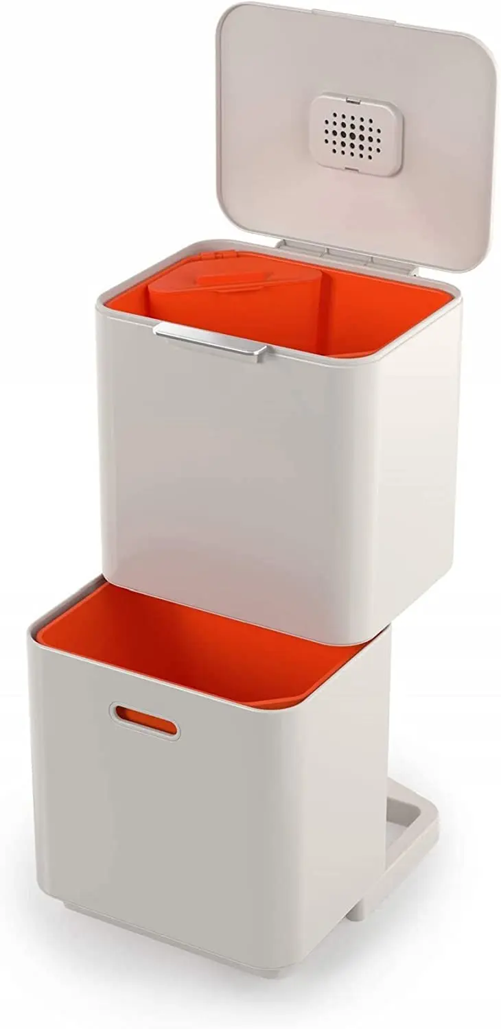 

Totem Max 60 liter Waste Separation and Recycling Kitchen Trash Can with Odor filter and removable food waste caddy, Stone