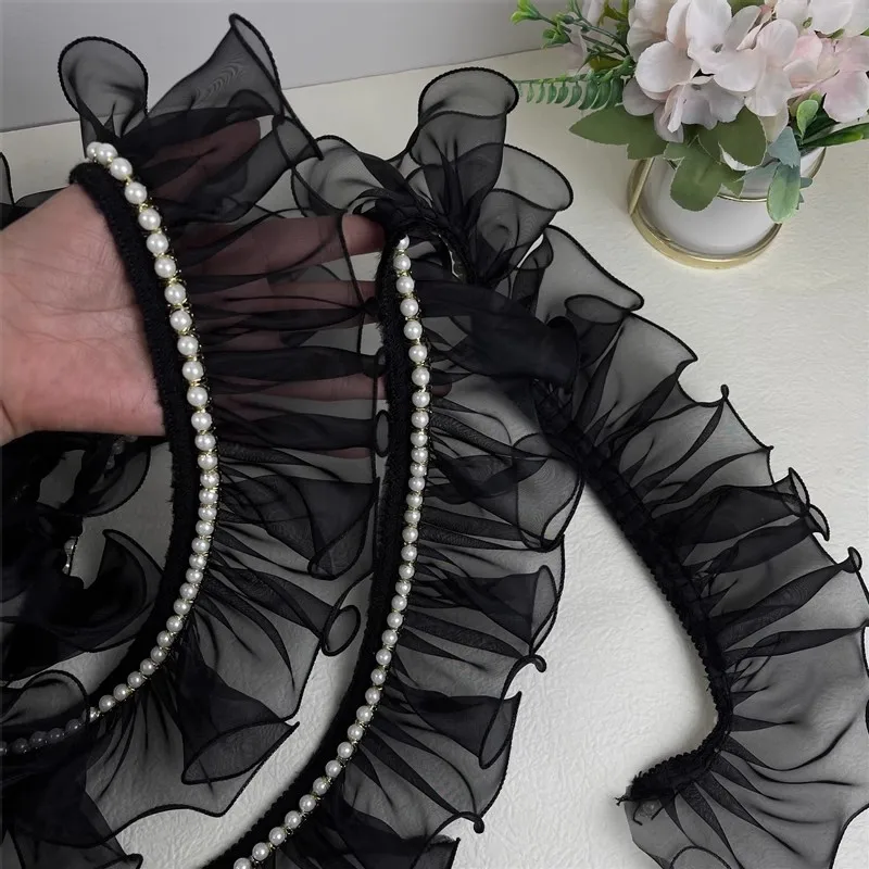 Nastro In Organza Bianco Con Perle E Bordo In Pizzo – Larghezza 3,5 Cm, Lunghezza 92 Cm – Per Decorazioni, Abiti Da Sposa, Fai Da Te - 4