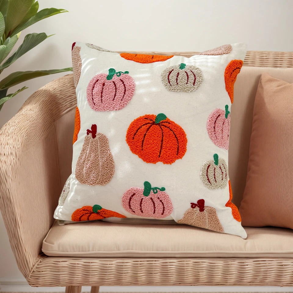 Embroidered Pumpkin Halloween Throw Pillow Covers