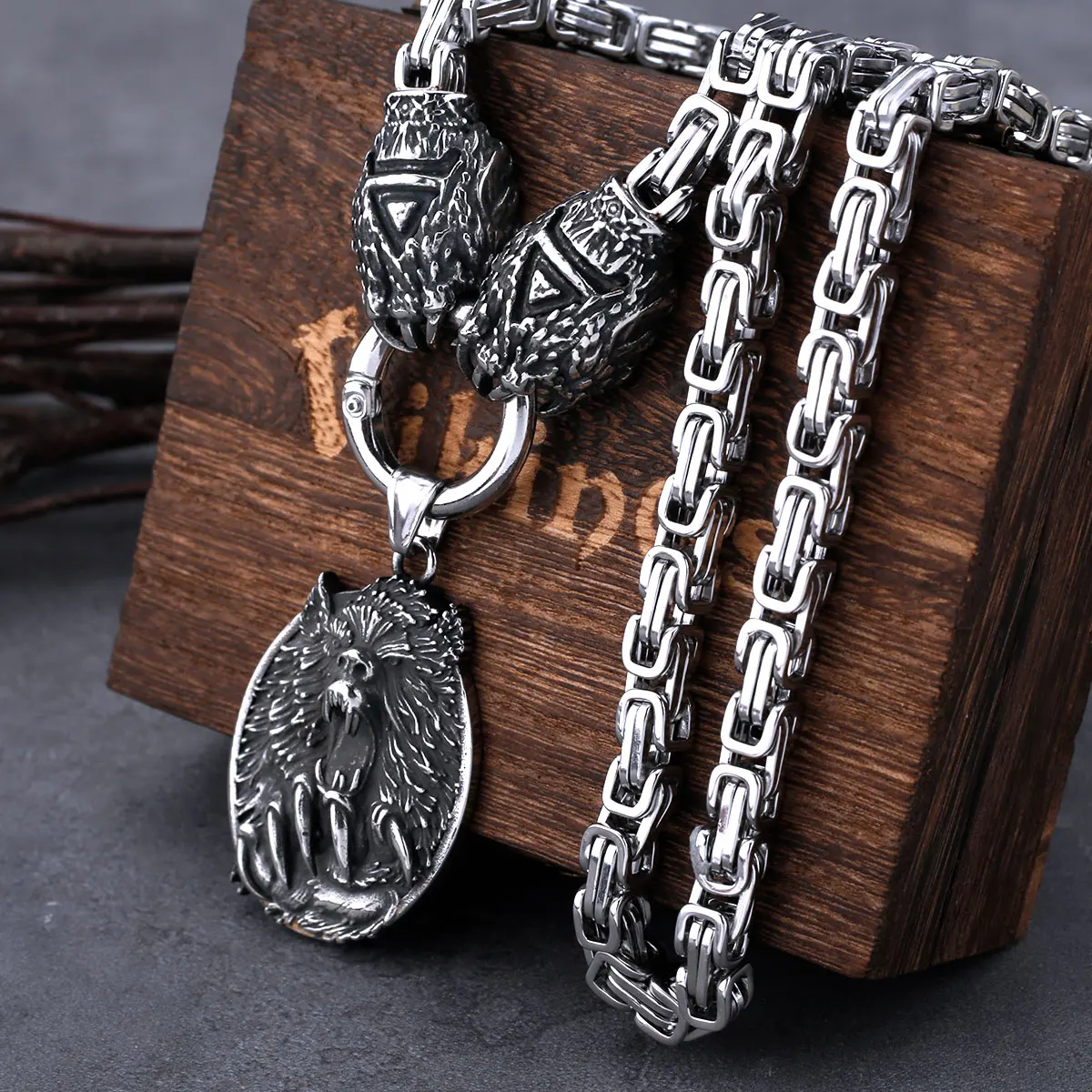 Viking Wolf Head Pendant Bear Claw Rune Set Necklace Men Vintage Hip Hop Chain Amulet Viking Jewelry Christmas Gift Dropshipping