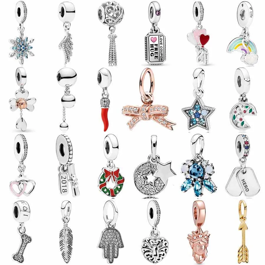

Fashion Snowflake Luck Crown Corno Passion Pizza Heart Balloons Pendant Bead 925 Sterling Silver Charm Fit Bracelet DIY Jewelry