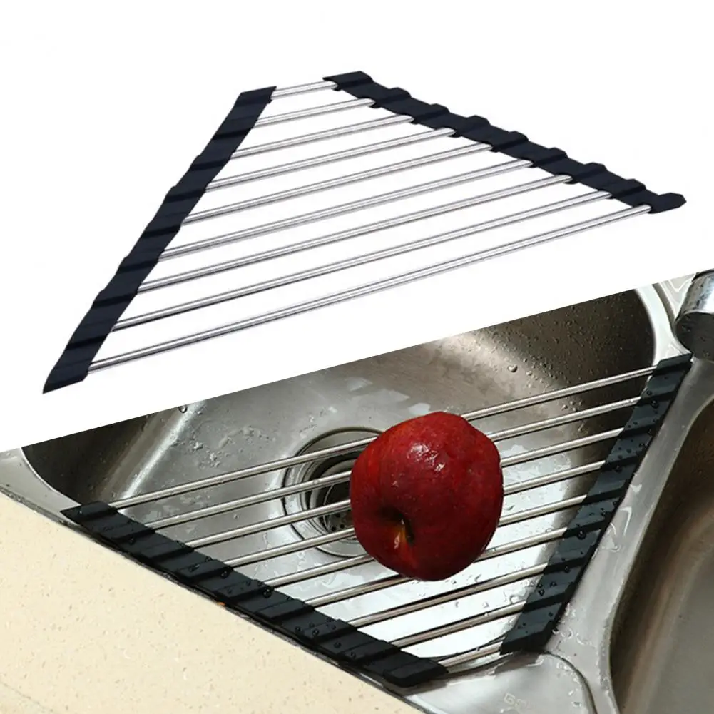 Space-saving Triangle Dish Drying Rack, Sink Corner Roll Up