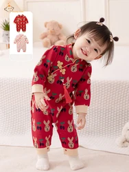 2023 Autumn Baby Rompers Cute Rabbit Newborn Toddler Jumpsuit Outfit Long Sleeve Infant Girl Boy Winter Clothing Knitted Warm