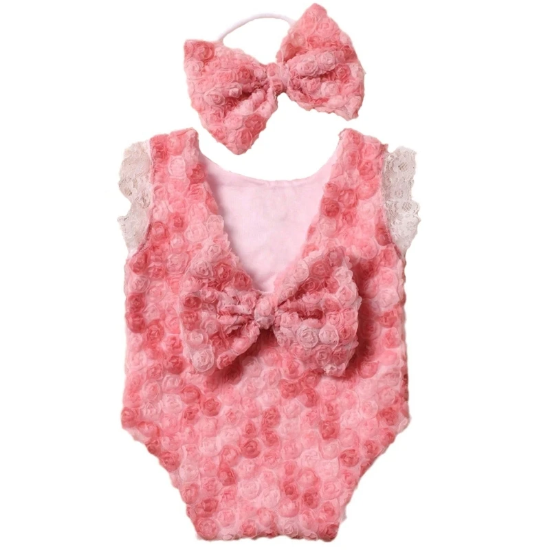 

Newborn Photoshoot Props Baby Artistic Lace Romper with Headband Comfortable
