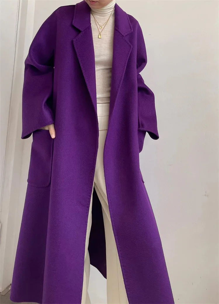 S1628101538964864bc9581253938d134p Cashmere Coat Female Winter Mid-Length Corrugated Coat Black Wool Coat Woman Autumn New Casual Fashion Red Beige Lace-Up Coat Mallzona